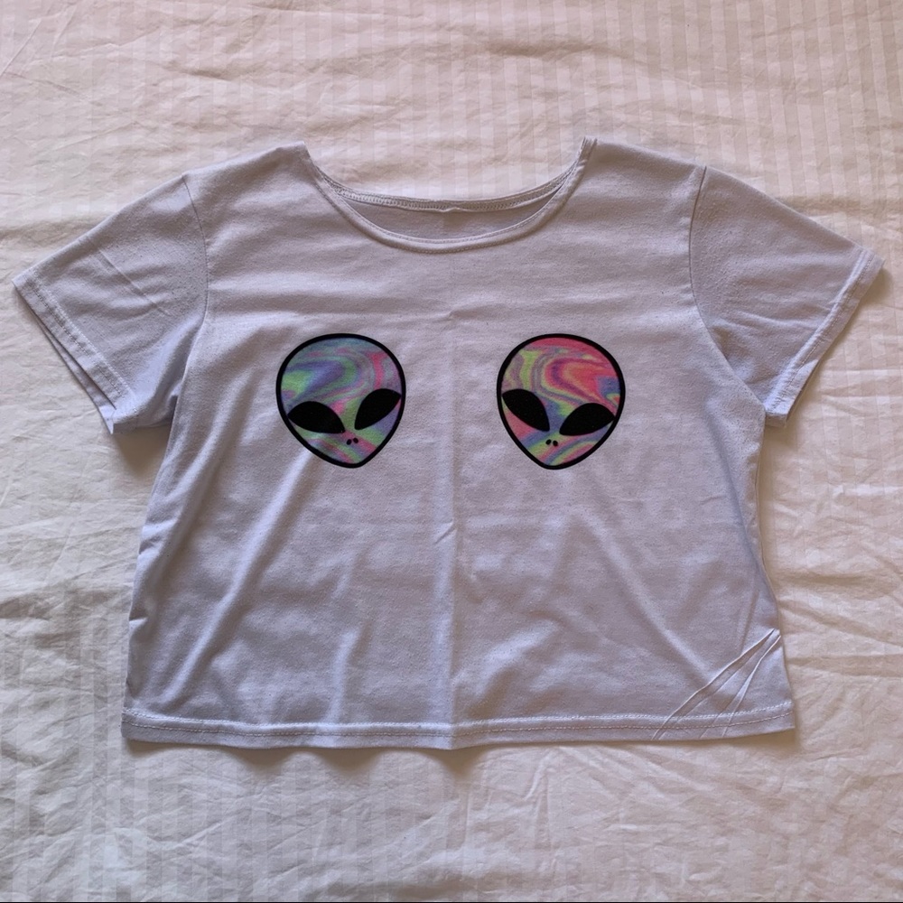White Alien Boob Cropped Top